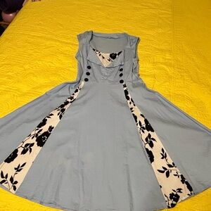 Pinup Style Blue and White w/Floral Dress